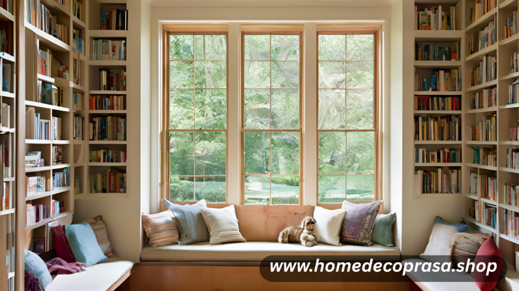 Windows offer more than just a view—they can be functional design elements in a small home. In Serena Dugan’s Shelter Island home, window seats double as guest seating, while narrow bookshelves installed above save precious floor space. This layout provides both comfort and storage without crowding the room. It’s a smart way to maximize vertical space while creating cozy nooks that feel curated and useful for small rooms where space is at a premium. it is cost affordable one of the best house design ideas.